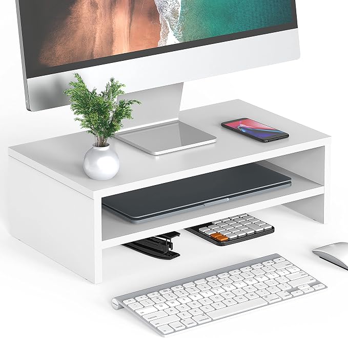 FITUEYES Monitor Stand - 2 Tier Computer Monitor Riser Shelf, Wood Desktop Stand for Laptop Computer Screen, Desk Organization, Office Supplies | For Laptop PC Screen Computer Printer TV, 2 Tiers, Non-slip Pads, Multi-functional, Multi-storage, Desk Sh...