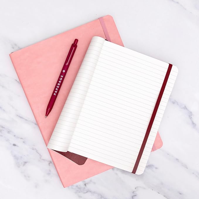 PAPERAGE Softcover Lined Journal Notebook (Black), 176 Pages, Large B5 College Ruled Notebook, 7.6 inches x 10 inches - 100 GSM Thick Premium Paper, Soft Vegan Leather Journal for Home, Work & School