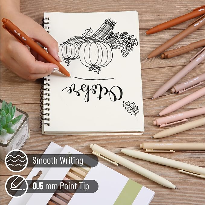 Mr. Pen- Retractable Gel Pens, 12 Pack, Black Ink, Natural Colors Barrels | Fine Point 0.5mm, Fast Dry, Smooth Writing, Cute Pens for Drawing, Writing Planner and School Supplies