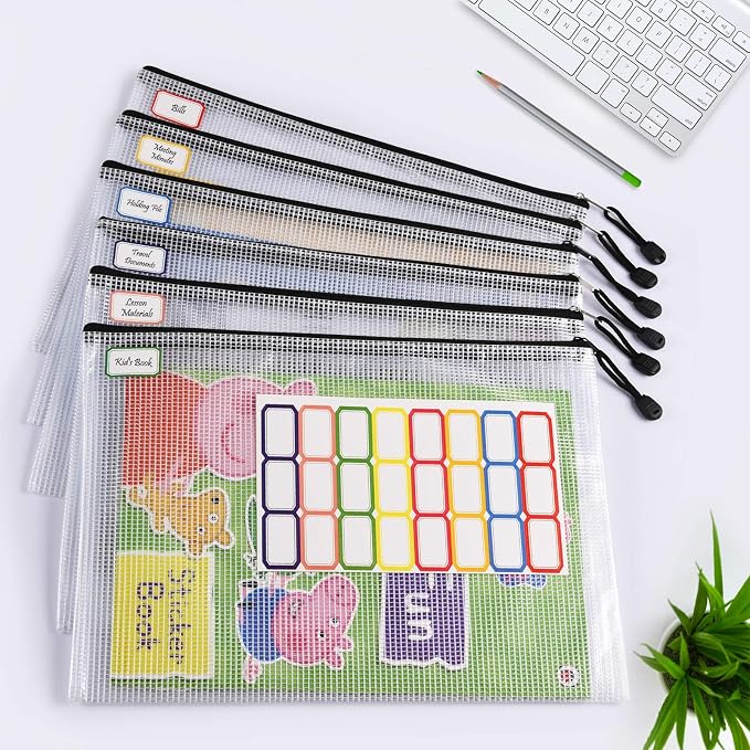 6PCS Mesh Zipper Pouch Bags: B5 Clear Zipper Pouches for Classroom, Black | 11.26×7.9 Inch Plastic Mesh Bag Document Pouch, Waterproof Organizing Pouch for School Office Supplies,Bikini Travel Storage