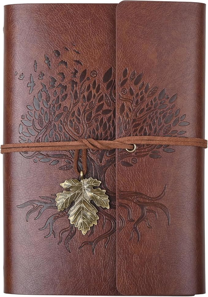 Billtigif Leather Journal Notebook, Refillable Travelers Notebook with Transparent Bag, 160 Pages, 5.1" x 7.2" Vintage Journal, Graduation Gifts for Women and Men (Brown, A6)