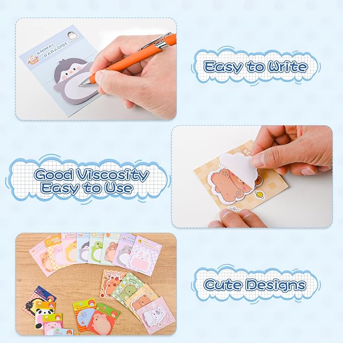 Ulema 100 Pads Cute Sticky Notes Cartoon Animal Party Favors Kawaii Mini Sticky Notes for Teacher Appreciation Gift Classrooms Rewards Memo Pads Notes Page School Tab for School Office Supplies