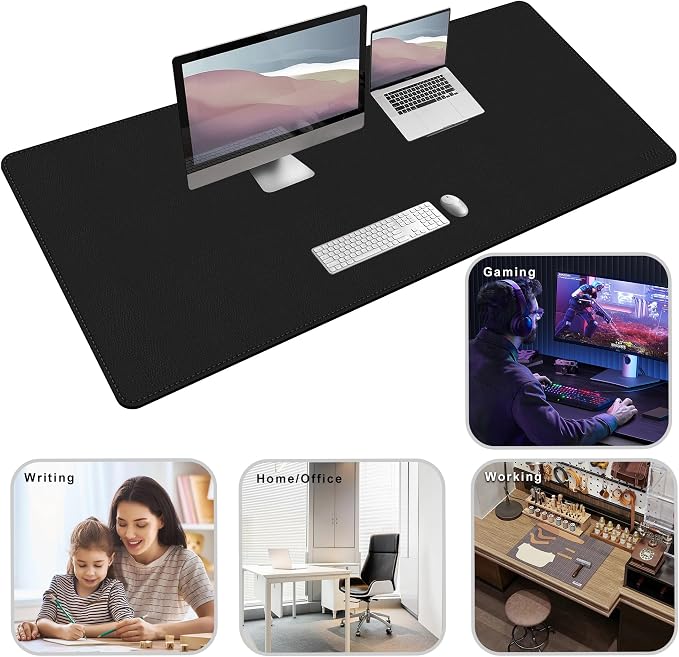 Vyaaa 59" x 28" Extra Large Desk Mat, Black | Large Mouse Pad, Non-Slip PU Leather Blotter, Waterproof Writing Surface for Office and Home﻿