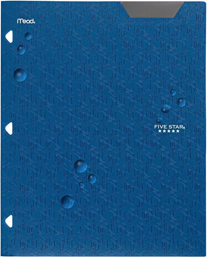 Five Star 2-Pocket Folder,Plastic Folder with Stay-Put Tabs and Prong Fasteners,Fits 3-Ring Binder,Holds 8-1/2" x 11” Paper,Black,Fire Red,Forest Green,Pacific Blue (38049),4 Count (Pack of 6)