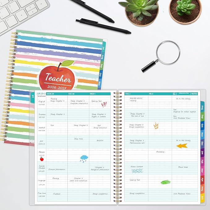 GoiUnlt Teacher Planner 2026-2027, JUL. 2026 – JUN. 2027, Lesson Planner 2026-2027 Academic Year, with Tabs, Thick Paper, 2-Sided Pocket, 8.6″ x 11″ Daily Weekly and Monthly Calendar with 8 Periods