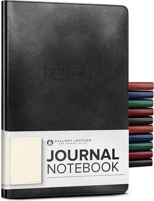Gallery Leather Journal - Crafted in Maine, USA - Softcover, For Men and Women, For Writing, Work & Travel, 192 Lined Pages - A Safe Space for Your Thoughts - Acadia Black, 8x5.5, Desk Lined