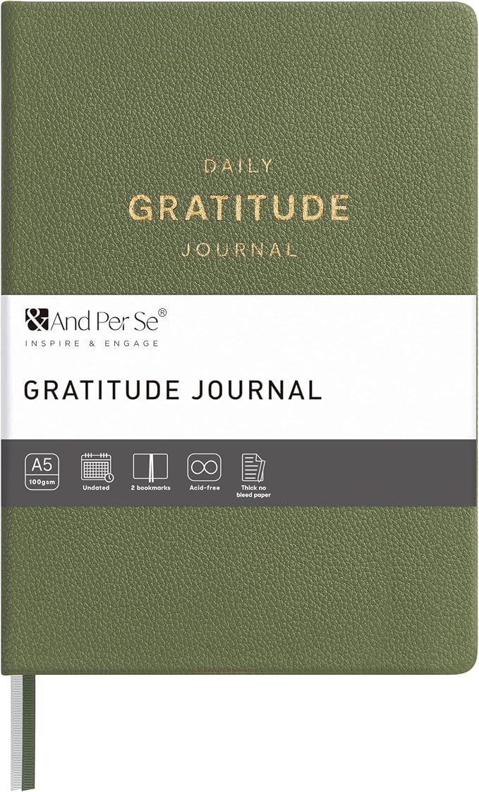 And Per Se Gratitude Journal – 5 Minute Daily Practice for Women with Prompts & Quotes – Undated Mindfulness & Happiness Notebook (Olive Green)