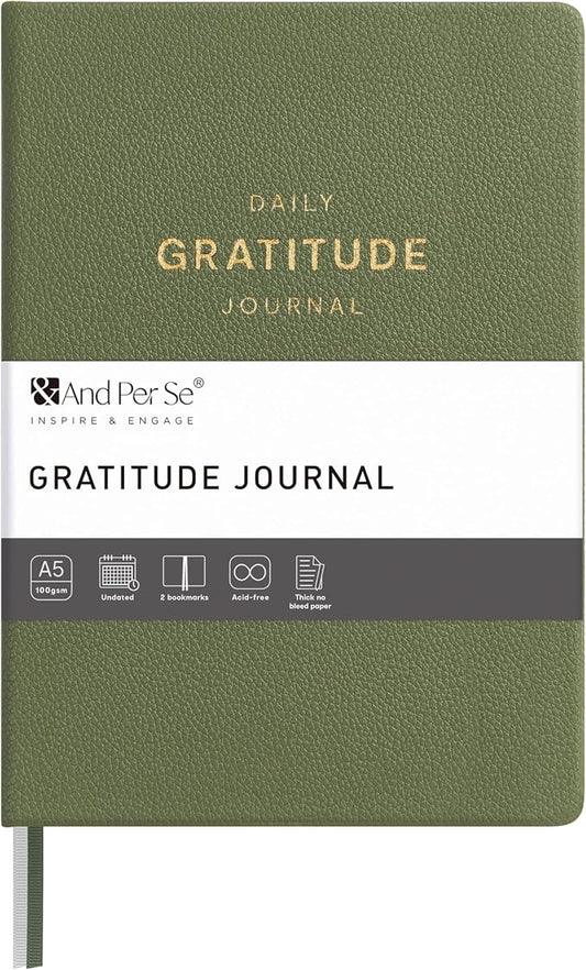 And Per Se Gratitude Journal – 5 Minute Daily Practice for Women with Prompts & Quotes – Undated Mindfulness & Happiness Notebook (Olive Green)