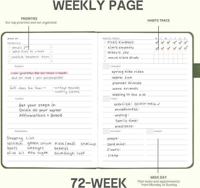 And Per Se Undated Academic Planner, Weekly & Monthly Planner with Goal & Habit Tracker, A5 Hardcover, Olive Green