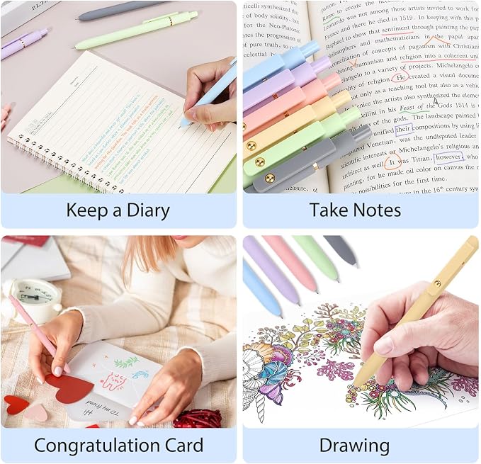 FIOVER Colored Pens, 12 Pack Colorful Gel Pens, Quick-Dry 0.7mm Medium Point for Journaling, Note Taking, Doodling, Aesthetic Office School Supplies, Gifts for Women Men（12PCS Aesthetic+Vintage）