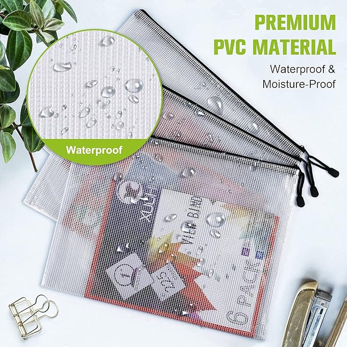 6PCS Mesh Zipper Pouch Bags: B4 Clear Zipper Pouches for Classroom, Black | 15.35×11.22 Inch Plastic Mesh Bag for Board Game Puzzles Storage, Waterproof Organizing Pouch for School and Office Supplies
