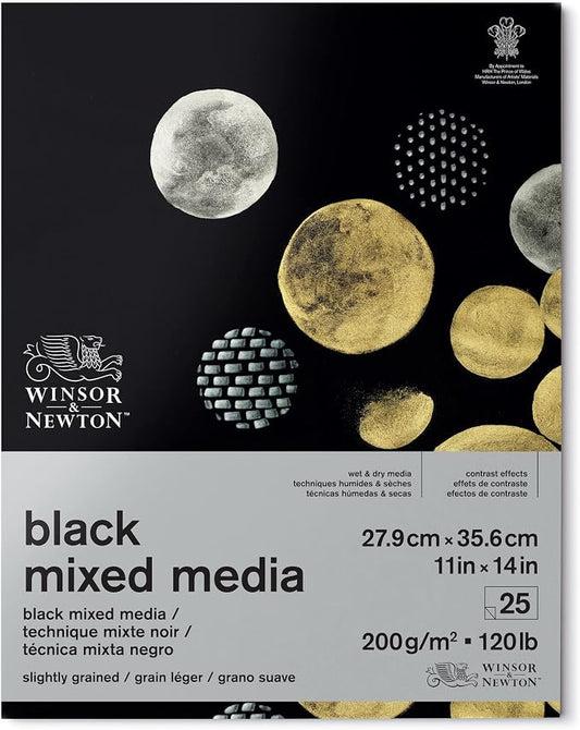 Winsor & Newton Professional Mixed Media Pad, 11" x 14", 25 Sheets, 200gsm, Black