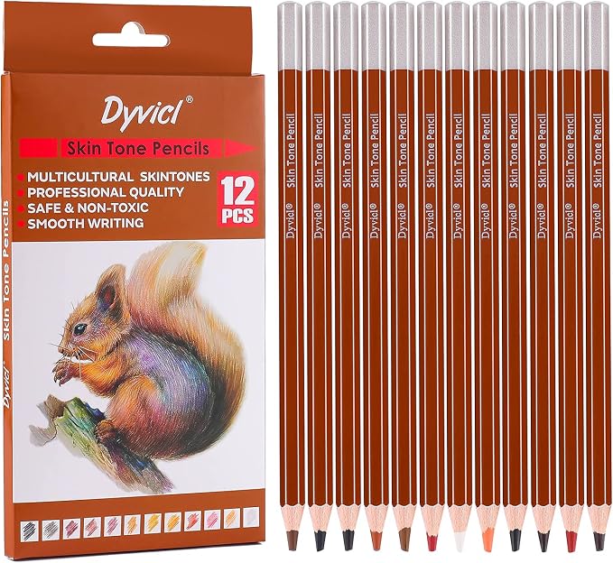 Dyvicl Skin Tone Colored Pencils for Adult Coloring, 12 Colors Art Pencils for Drawing, Sketching, Shading, Soft Core Colored Pencils for Adults, Kids, Beginners, Artists