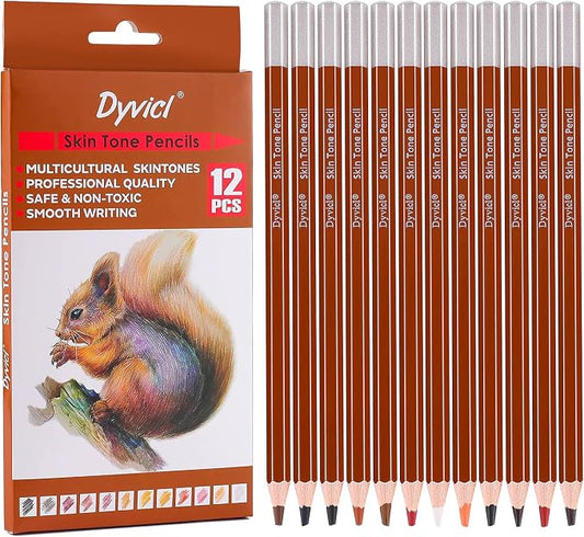 Dyvicl Skin Tone Colored Pencils for Adult Coloring, 12 Colors Art Pencils for Drawing, Sketching, Shading, Soft Core Colored Pencils for Adults, Kids, Beginners, Artists