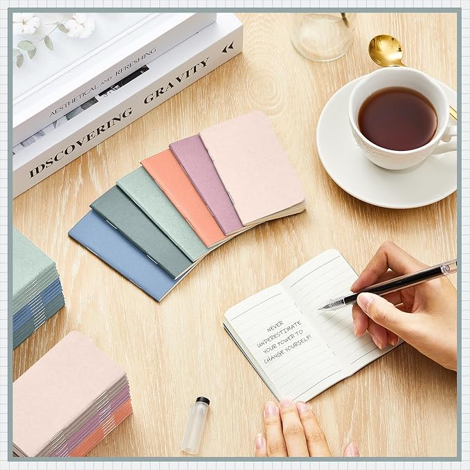 Outus 36 Pcs Pocket Notebook Mini Journal 2.5" x 4" Kraft Paper Mini Notepad Bulk Softcover Pocket Notepad Memo Diary Subject Notebooks for Student Travel School (Morandi Color,Blank Cover)
