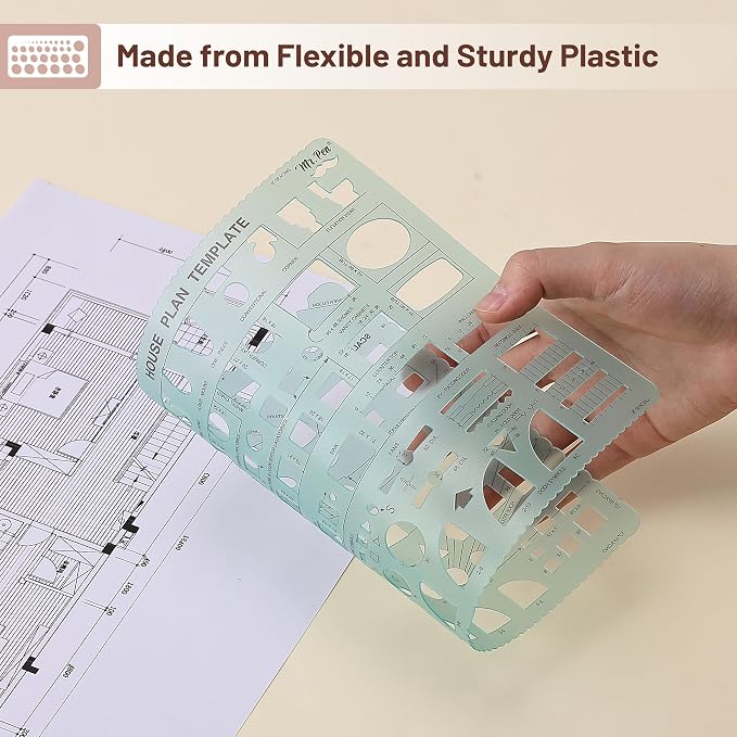 Mr. Pen- House Plan, 3 pcs, Interior Design and Furniture Templates | Clear Flexible Plastic, Drafting Tools, Ruler Shapes for Architecture, 1/4 Inch Scale, Kitchen, Bath, Bedroom, Office