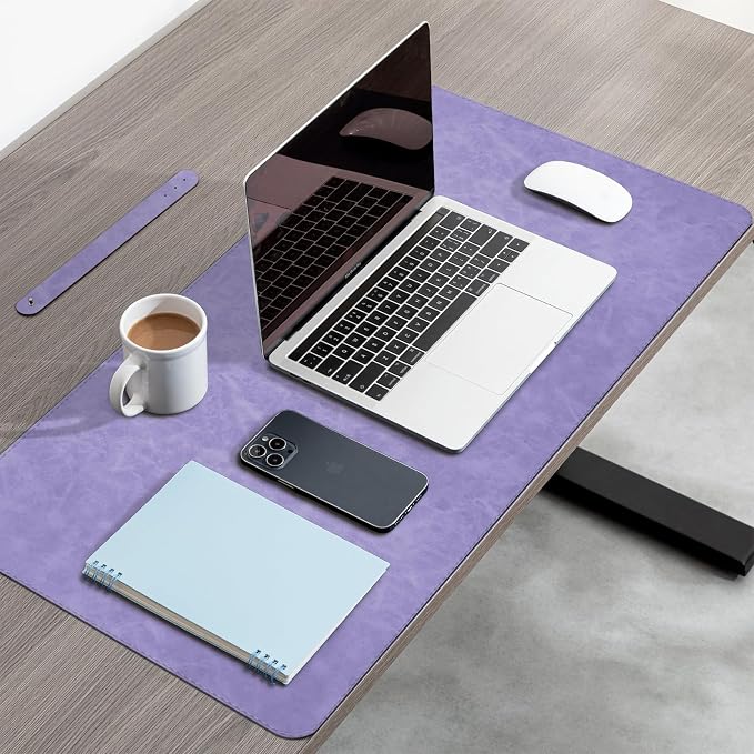 CHEERYGOO Leather Desk Pad Protector, Mouse Pad, Office Desk Mat, Non-Slip PU Leather Desk Blotter, Laptop Desk Pad, Waterproof Desk Writing Pad for Office and Home 36"x17" XL Purple