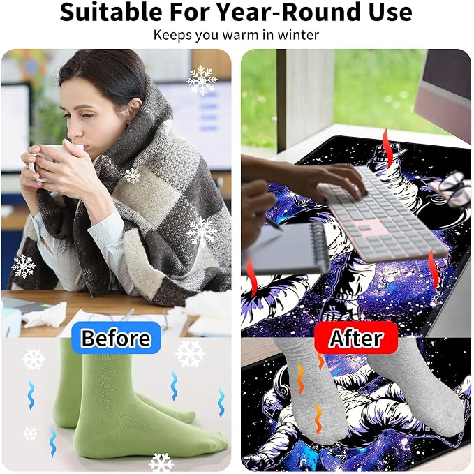 Warm Desk Pad,Heated Desk Pad,Office Mat,3 Heating Levels & 3 Hours Auto Shut-Off,31.5"*13" Gaming Mouse Laptop Keyboard Leather Desk Mat,Astronauts Space Purple