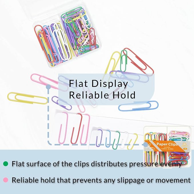 NEEWAY Colorful Paper Clips Assorted Sizes, Small and Large Paper Clips, 70 Count (Multicolor)
