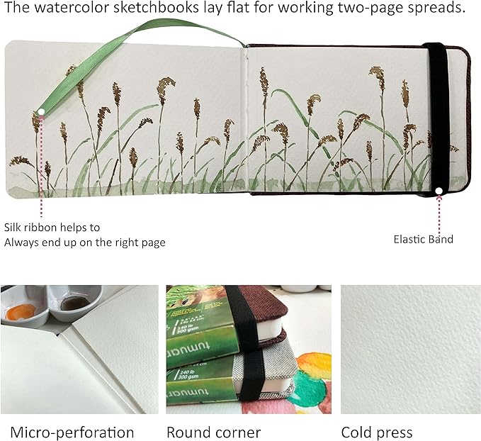 tumuarta Watercolor Paper Mix Media Pad,140 LB, 300 GSM, 8.25x5.5 | Cotton Paper, Cold Press, 24 Sheets, 48 Pages, Watercolor Jounal Sketchbooks For Use As Travel Notebook and Mixed Media Pad
