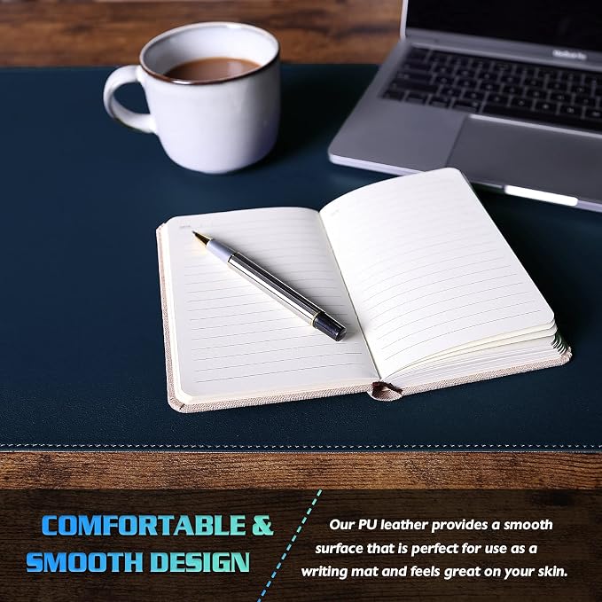 K KNODEL Small Sewing Leather Desk Mat, Desk Pad (Dark Blue, 23.6" x 13.8") | Mouse and Keyboard Pad, PVC Computer and Laptop Mat, Desktop Protector and Cover, Writing Pad and Blotter for Home Office