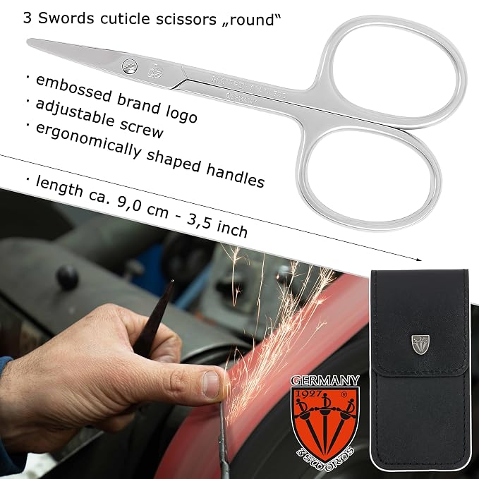 3 Swords Germany - brand quality STAINLESS STEEL CURVED CUTICLE SCISSORS (1 PIECE) with round tips for DIABETICS - manicure pedicure - nail care by 3 Swords - Made in Germany