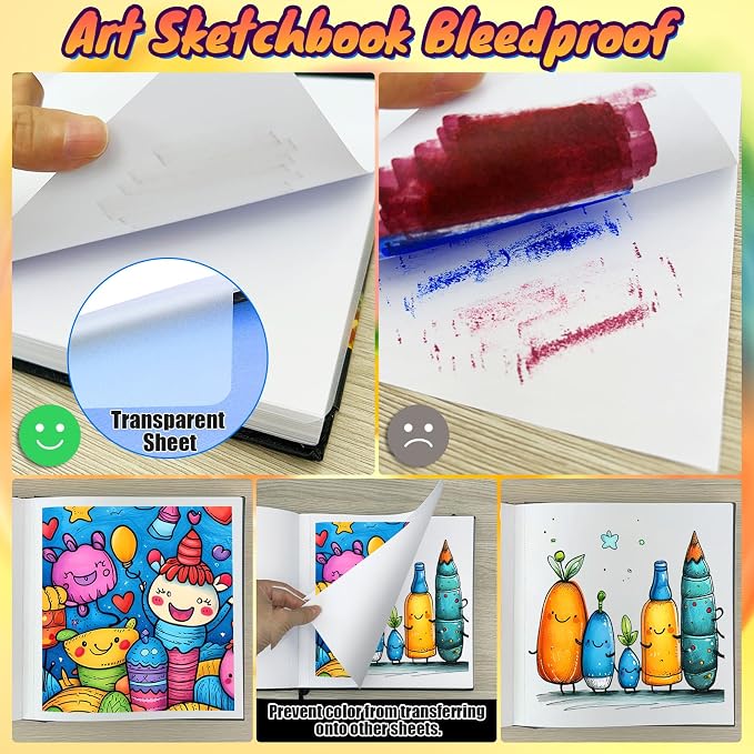 Halobios Square Sketchbook for Drawing, 120 lb/200 GSM Mixed Media Sketchbook, 80 Sheets/160 Pages Portable Marker Drawing Paper Sketch Book for Alcohol Markers, Artists, Beginners（8.3”x8.3”）