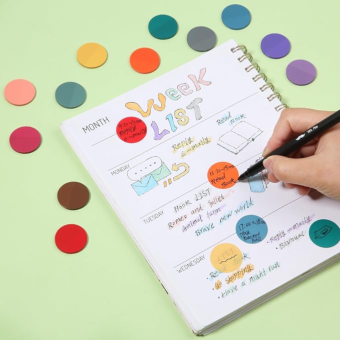 Mr. Pen- Round Transparent Sticky Notes, 1.1” Diameter, 14 Pads, 560 Sheets | Colorful, Water-Resistant See-Through Sticky Notes & Fineliner, Smooth Writing, Note Tabs for Bible Journaling, Studying