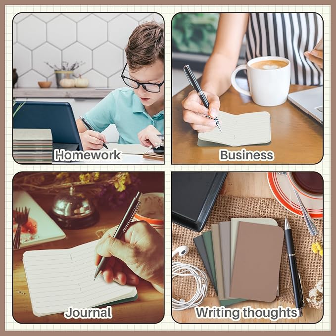 Outus 36 Pcs Pocket Notebook Mini Journal 2.5" x 4" Kraft Paper Mini Notepad Bulk Softcover Pocket Notepad Memo Diary Subject Notebooks for Student Travel School (Dark Color,Blank Cover)