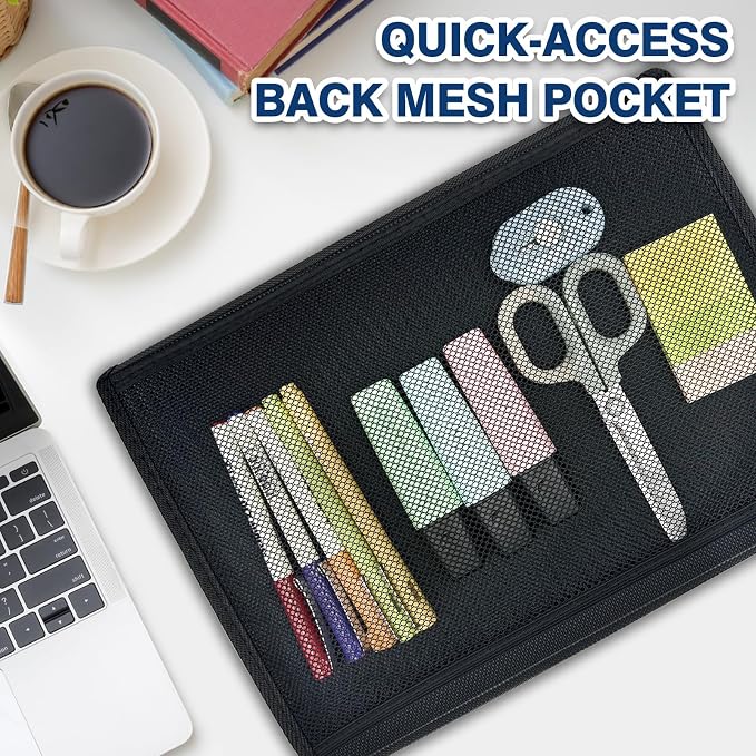 H4D 13-Pocket Accordion File Organizer, Expanding File Folder, Black | Extra Back Mesh Pocket, Letter Size Paper, Pre-Printed and Customizable Labels, Expandable Document Organizer