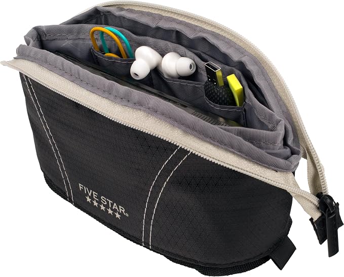 Five Star Pencil Pouch, Pen Case, Quick View Expandable Zipper Pouch, Storage Organizer for School Supplies Earbuds Chargers Cables Makeup, Black/Grey (507610A-ECM) 7.125 x 7.125 inches (Pack of 6)