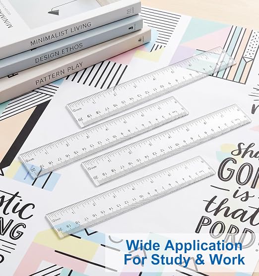 4 Pcs 6 Inch Ruler Plastic, Transparent Small Straight Rulers for Drawing, Underlining & Bookmark (8 Inches, Clear)