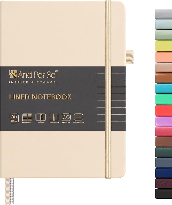 &And Per Se Lined Journal Notebook, 160 Pages, A5 5.7 x 8 inches College Ruled Thick Paper Notebook Journals for Writing, Hardcover Notebooks for Women Men Office School (1 Pack, Light Apricot)