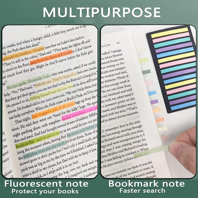 Potanro Sticky Tabs 2300 Pcs Translucent 10 Sheets Highlighter Book Tape | Long Highlighting Sticky Tabs for Annotating Books, Aesthetic Office Suppliesbook for eachers Students Reading Home Office