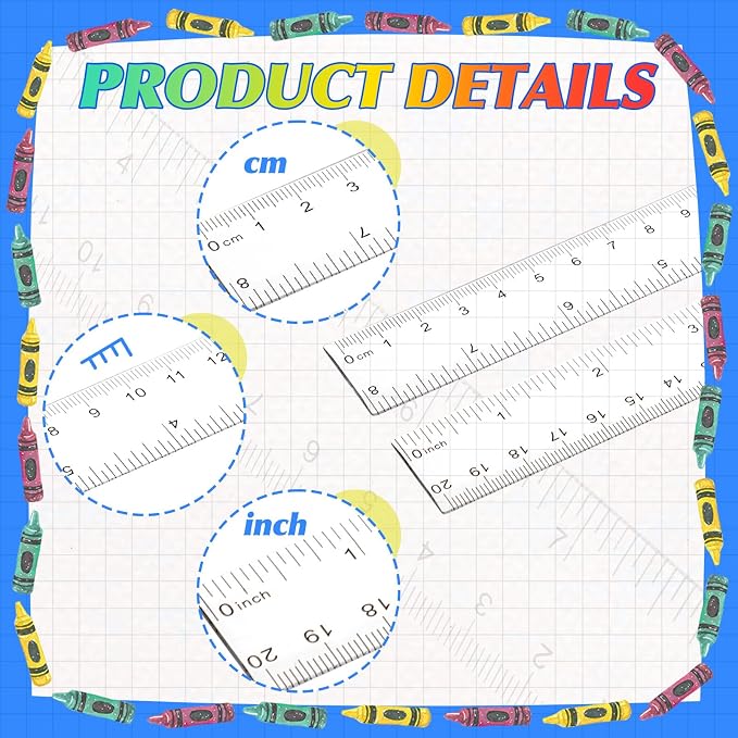 EBOOT 2 Pcs Acrylic Rulers Clear Plastic Rulers Straight Shatterproof Transparent Ruler Measuring Tools with Inch and Centimeter Accuracy for Back to School Supplies Class Office Crafts(8 Inch)
