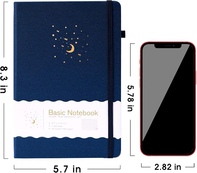 CAGIE Lined Journal Notebook for Work, Hardcover Notebook Journal with Pen Loop, A5 Notebook Journal Cover, Medium 5.7" x 8.3", (Blue Ruled), Gifts