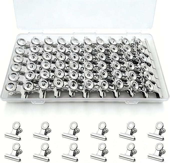 60 Pcs Metal Bulldog Clips, Silver Bull Binder Clips Mini, Tiny Metal Binder Paper Clips for Tags Bags, Pictures Photos, Wire Grid Wall Decor, Office and Home Kitchen (Silver 22mm)