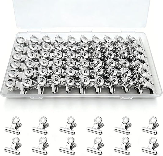 60 Pcs Metal Bulldog Clips, Silver Bull Binder Clips Mini, Tiny Metal Binder Paper Clips for Tags Bags, Pictures Photos, Wire Grid Wall Decor, Office and Home Kitchen (Silver 22mm)