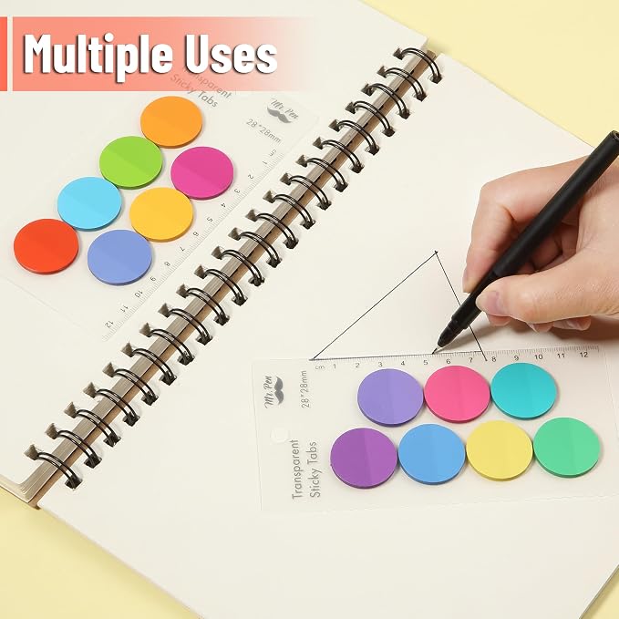 Mr. Pen- Round Transparent Sticky Notes, 1.1” Diameter, 14 Pads, 560 Sheets | Colorful, Water-Resistant See-Through Sticky Notes & Fineliner, Smooth Writing, Note Tabs for Bible Journaling, Studying