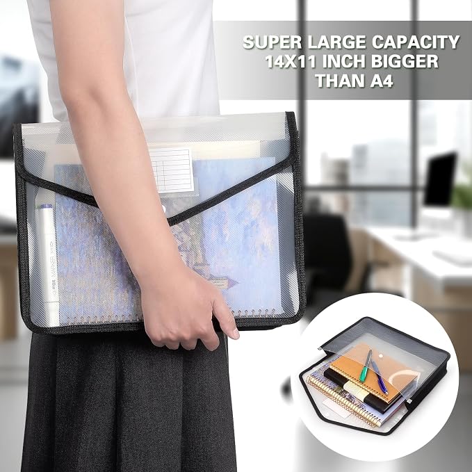 Tamaki Plastic Expanding File Folder, Fit Letter/A4 Size, Black, 1 Pack | Transparent envelopes with Snap Closure, No Dividers, Large Capacity