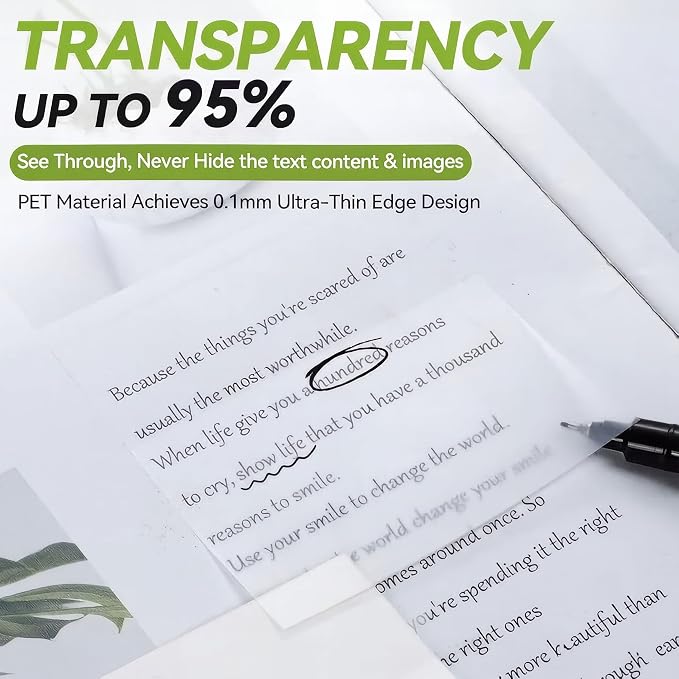7-in-1 Transparent Sticky Notes 【400 Sheets: 7 Pads】- Tecolu 3x3 inch Clear Sticky Note with Sticky Tabs Waterproof & 5X Stickiness, See-Through Translucent Sticker for School Office Bible Supplies