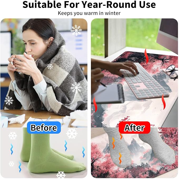 Heated Desk Pad Mouse Pad,Heated Desk Mat,with 3 Heating Levels & 3 Hours Auto Shut-Off,Leather 23.6"*14.2" Gaming Mouse Laptop Mat,Foot Warmer,Watercolor Tree Mountain