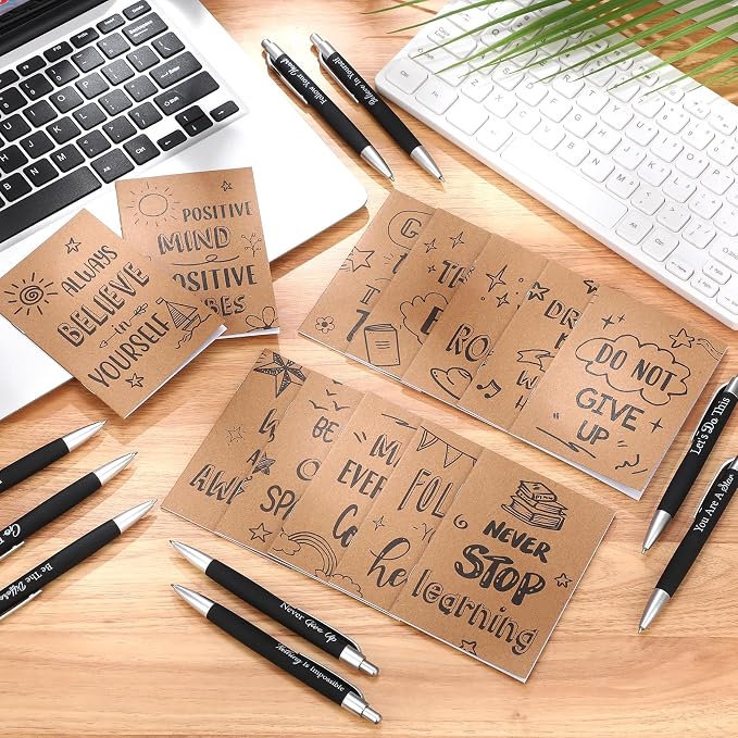 Yeaqee 72 Pcs Motivational Pens Notepads Gifts Set Inspirational Quote Ballpoint Pen Small Notebook Mini Journal Bulk Present Idea for Teacher Coworker Gifts Women Office School(Positive)