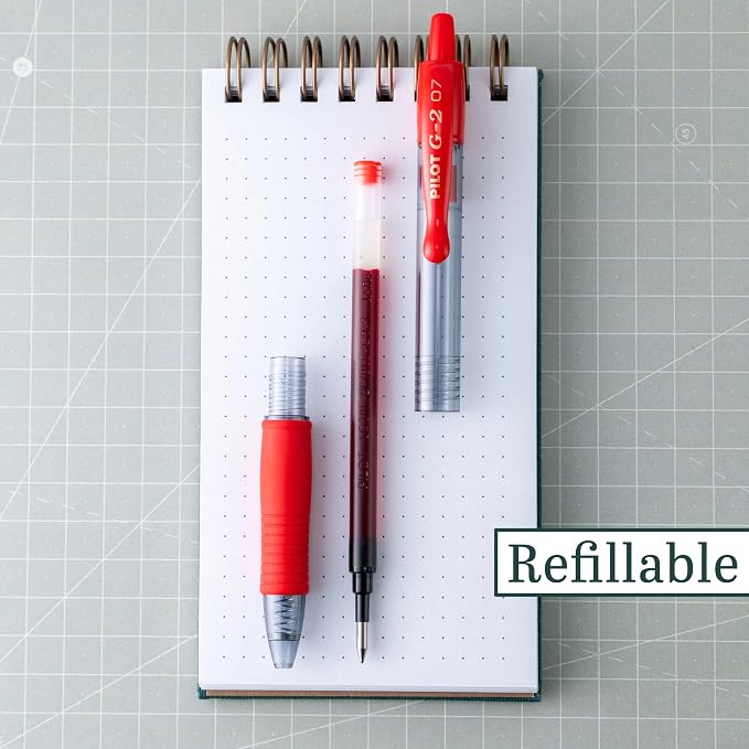 PILOT G2 Premium Gel Roller Pens,Fine Point 0.7 mm,Red Pens - Ideal for School,Journaling & Office Writing,(Pack of 8)