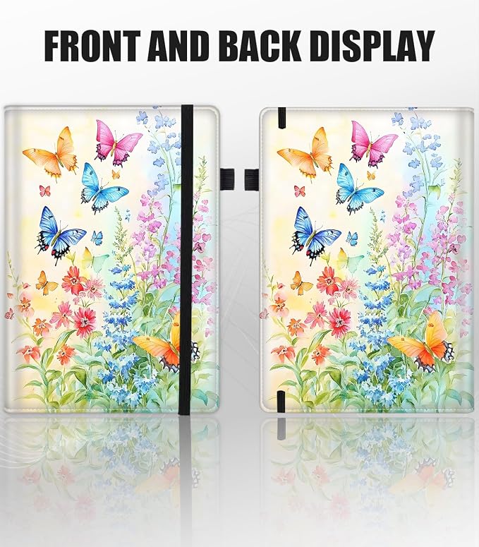Hardcover Executive Notebooks, A5 PU Leather Lined Journal Notebook, 200 Pages Thick Paper Subject Notebooks for School,Work,Home Writing Business Notebook,Watercolor Butterflies and Flowers