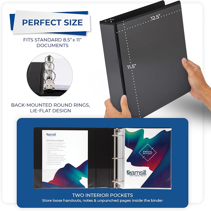 Samsill 2 Inch 3 Ring Binder, Economy Round Ring, Clear View Cover, 425 Sheet Capacity - for School, Home, Office - Black