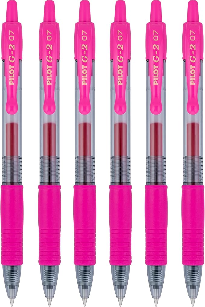 PILOT G2 Premium Refillable & Retractable Rolling Ball Gel Pens, 0.7mm Fine Point, Pink, 6-Pack