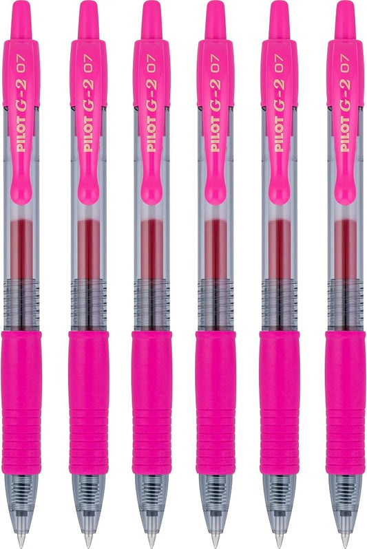 PILOT G2 Premium Refillable & Retractable Rolling Ball Gel Pens, 0.7mm Fine Point, Pink, 6-Pack