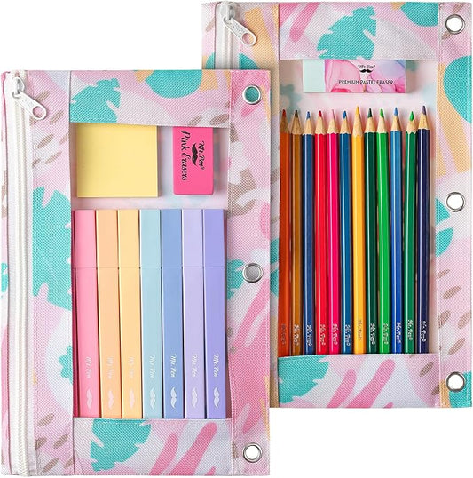 Mr. Pen- Pencil Pouch for 3 Ring Binder, 2 Pack, 10"x6.75", Smooth Zipper | Clear Window, Large Capacity Pencil Case with 3 Reinforced Grommets for School, Office, Supplies Storage | Clear Window, Large Capacity Pencil Case with 3 Reinforced Grommets f...
