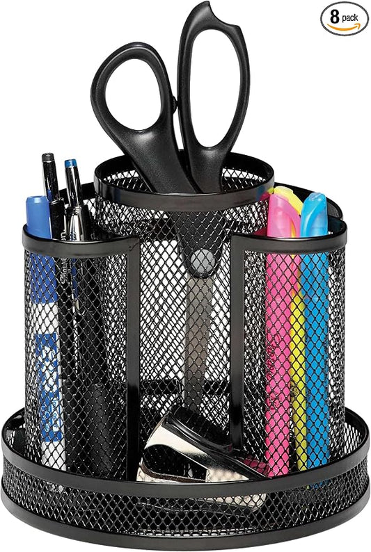 Rolodex Desk Organizer Rotating Office Supply Caddy Mesh Black (6.5" x 6.5" x 6.25") (Pack of 8)